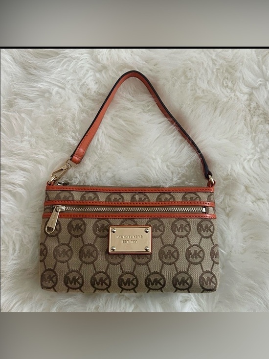 Michael Kors Handbags - Michael Kors Tan and Orange Logo Wristlet